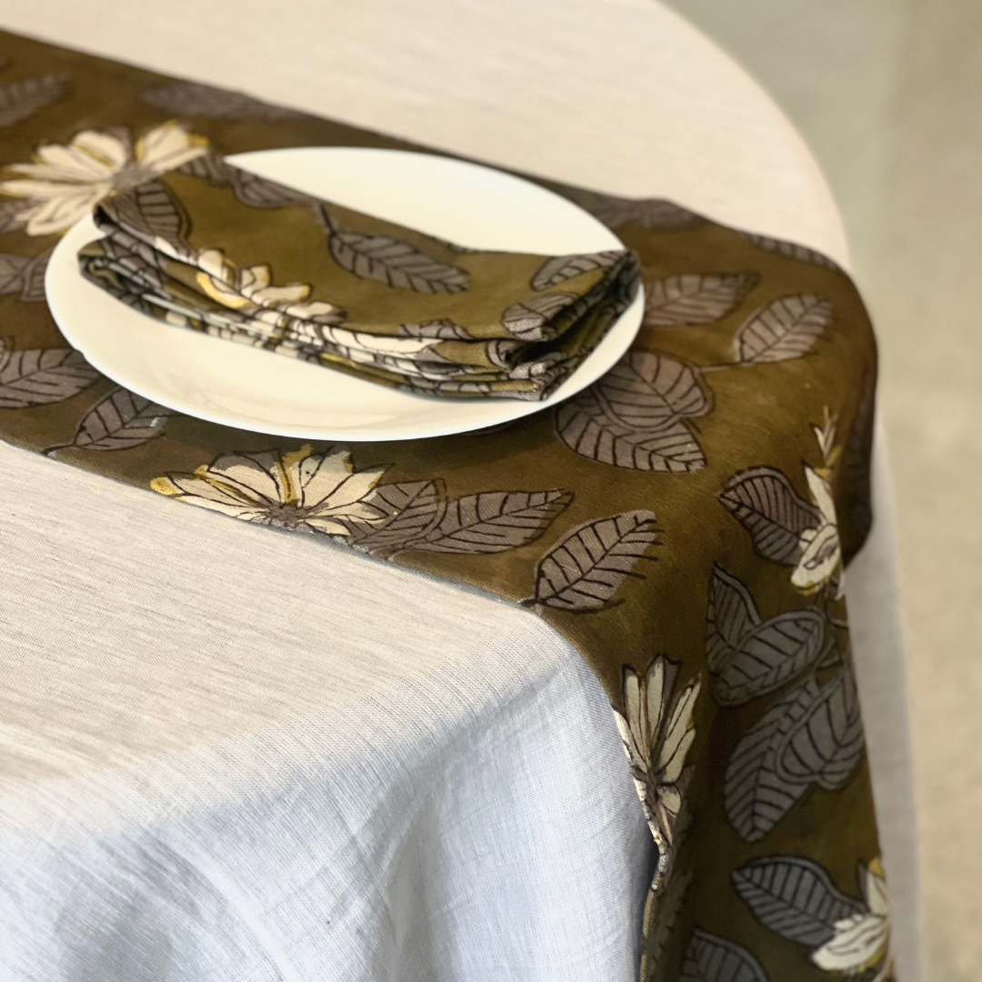 Pond of Corbett Table Runner | Hand Block Printed Cotton (33x214 cm)