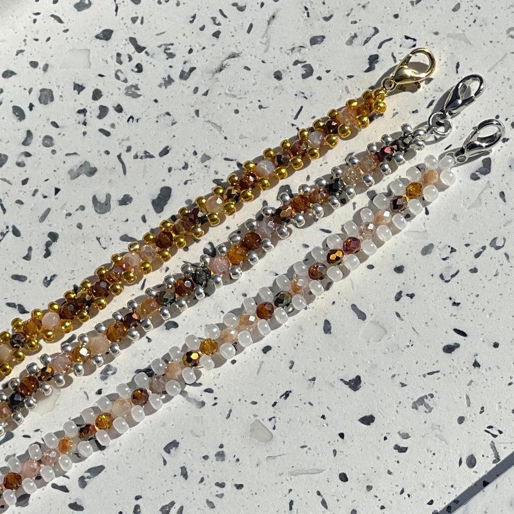 Gold Wire Bracelet with Iridescent Multicolored Beads