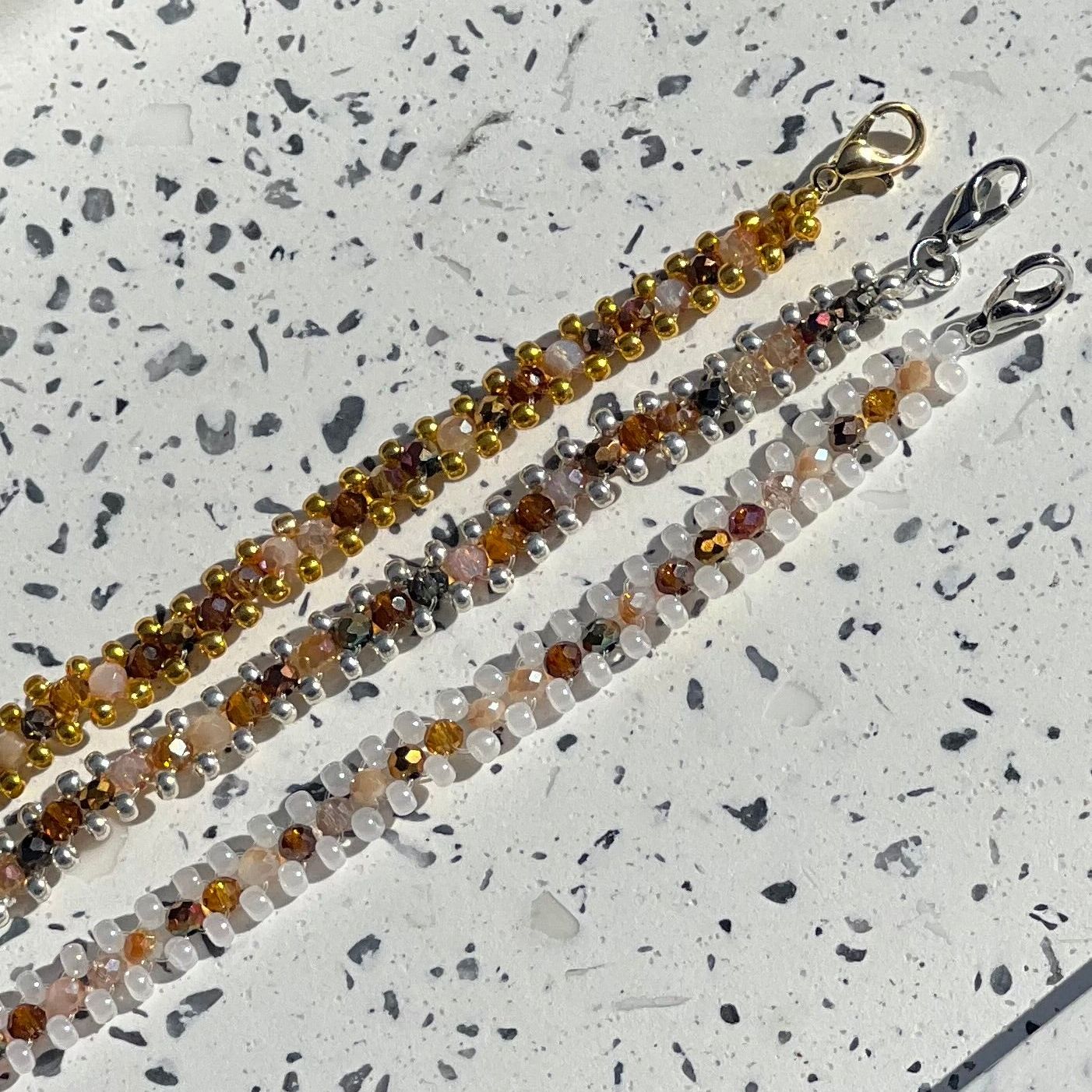 Gold Wire Bracelet with Iridescent Multicolored Beads