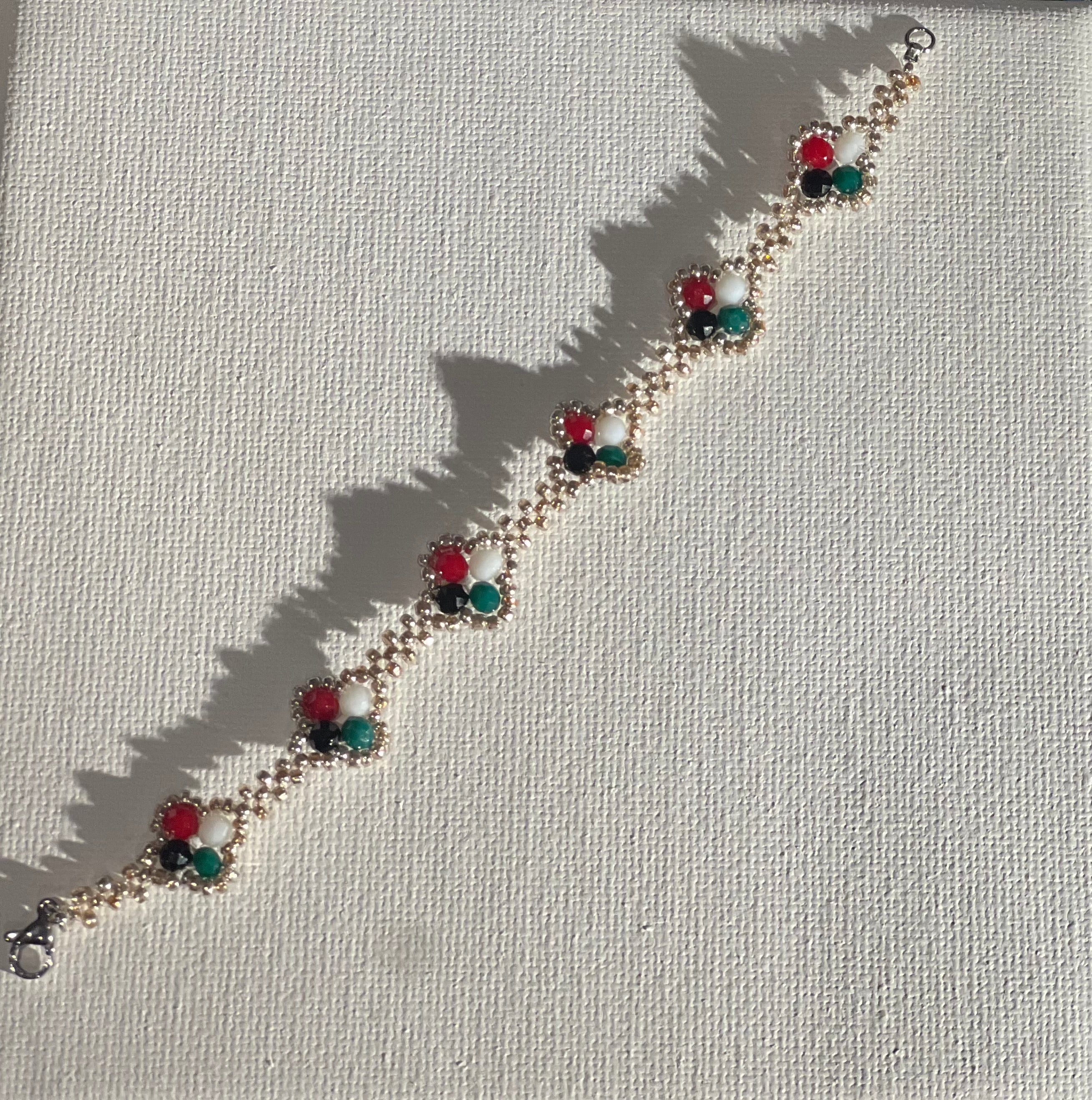Palestinsk Flagg Armbånd - Sølv Perler