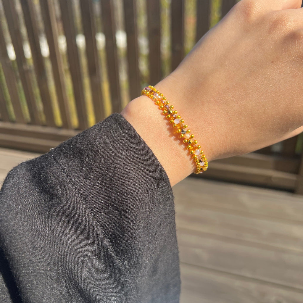 Gold Wire Bracelet with Iridescent Multicolored Beads