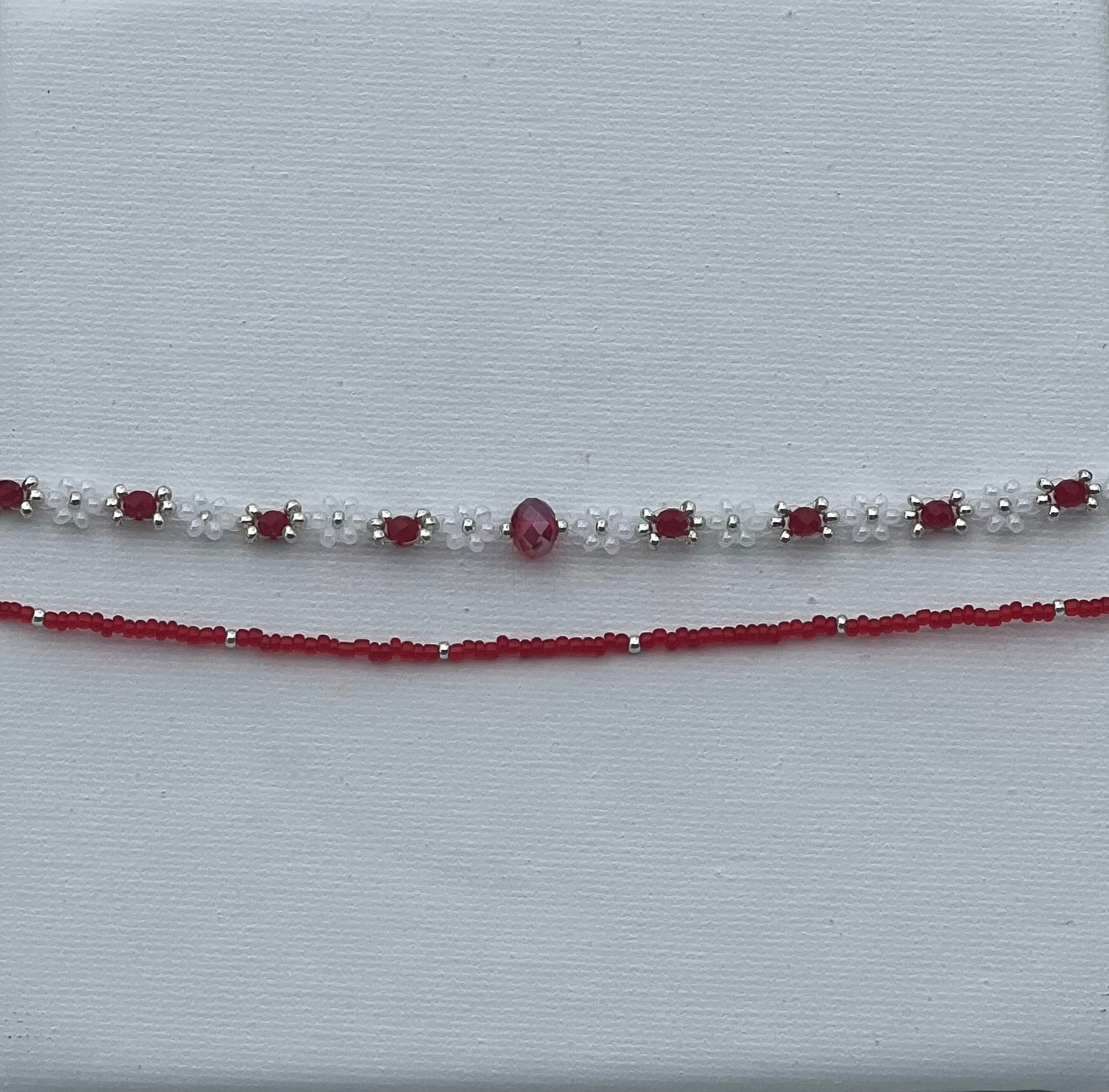 Handmade Red and White Beaded Necklace