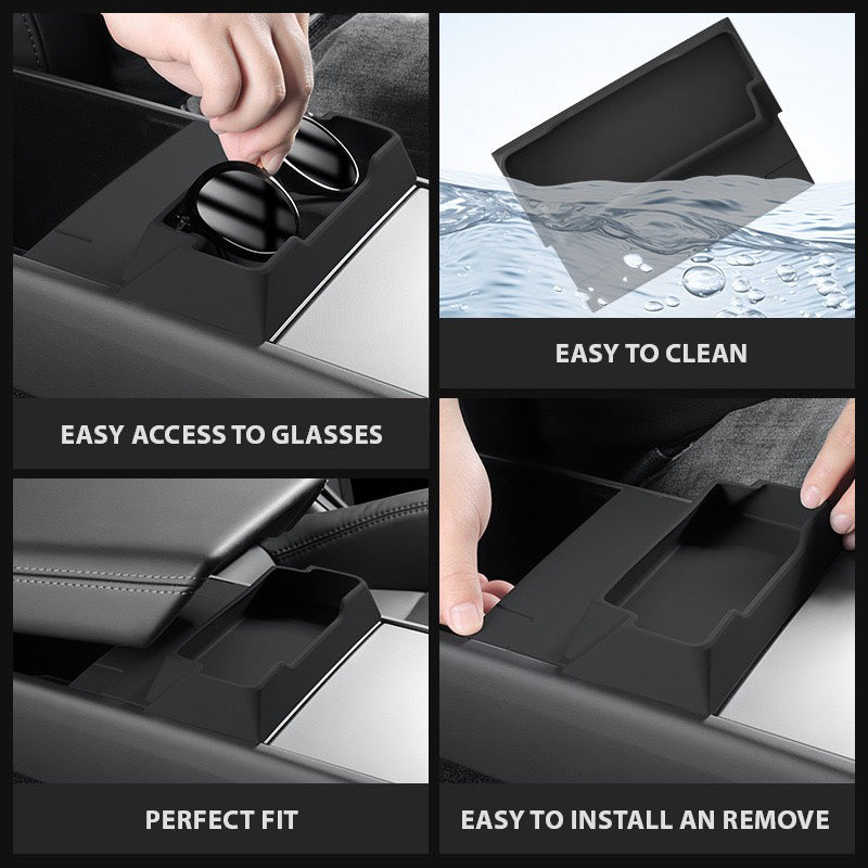 Solbrilleoppbevaring i midtkonsoll for Model 3 2024+/Model Y 2025+