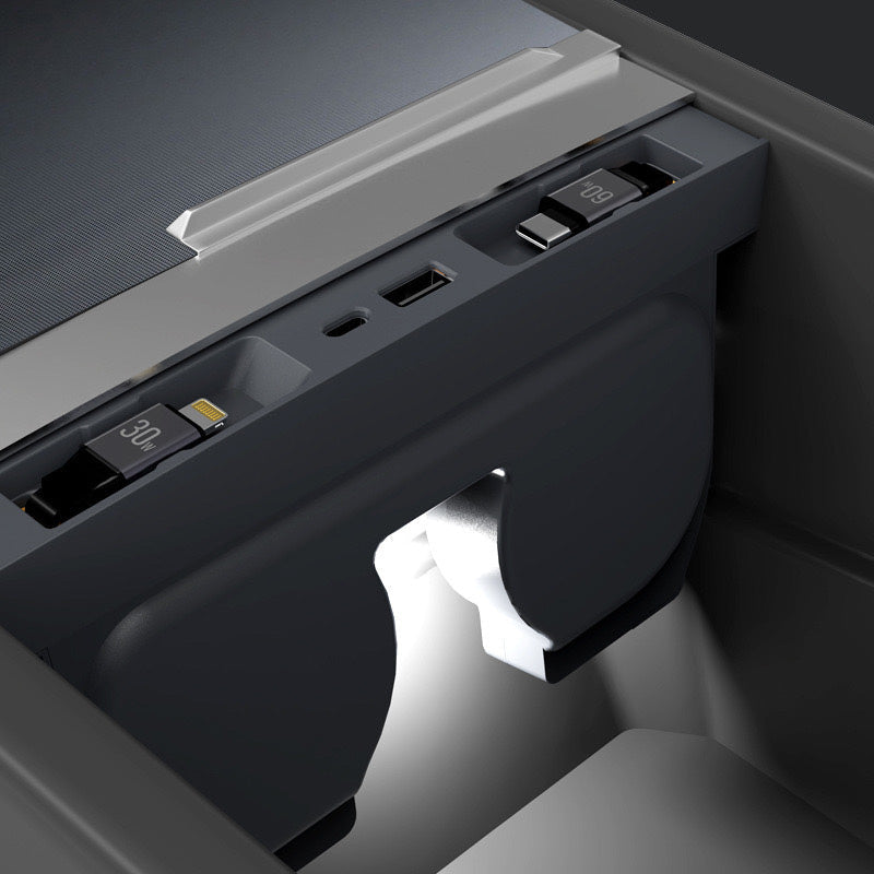Dockingstasjon med ladekabler USB-C+Lightning for Model 3 2024+/Model Y 2025+