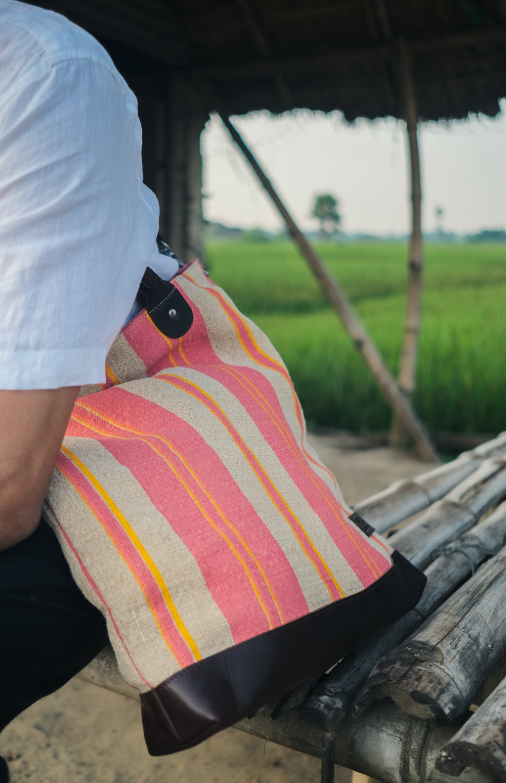 Kalaa Striped Forager | Handstitched Striped Jute Tote Bag | Indian Artisan