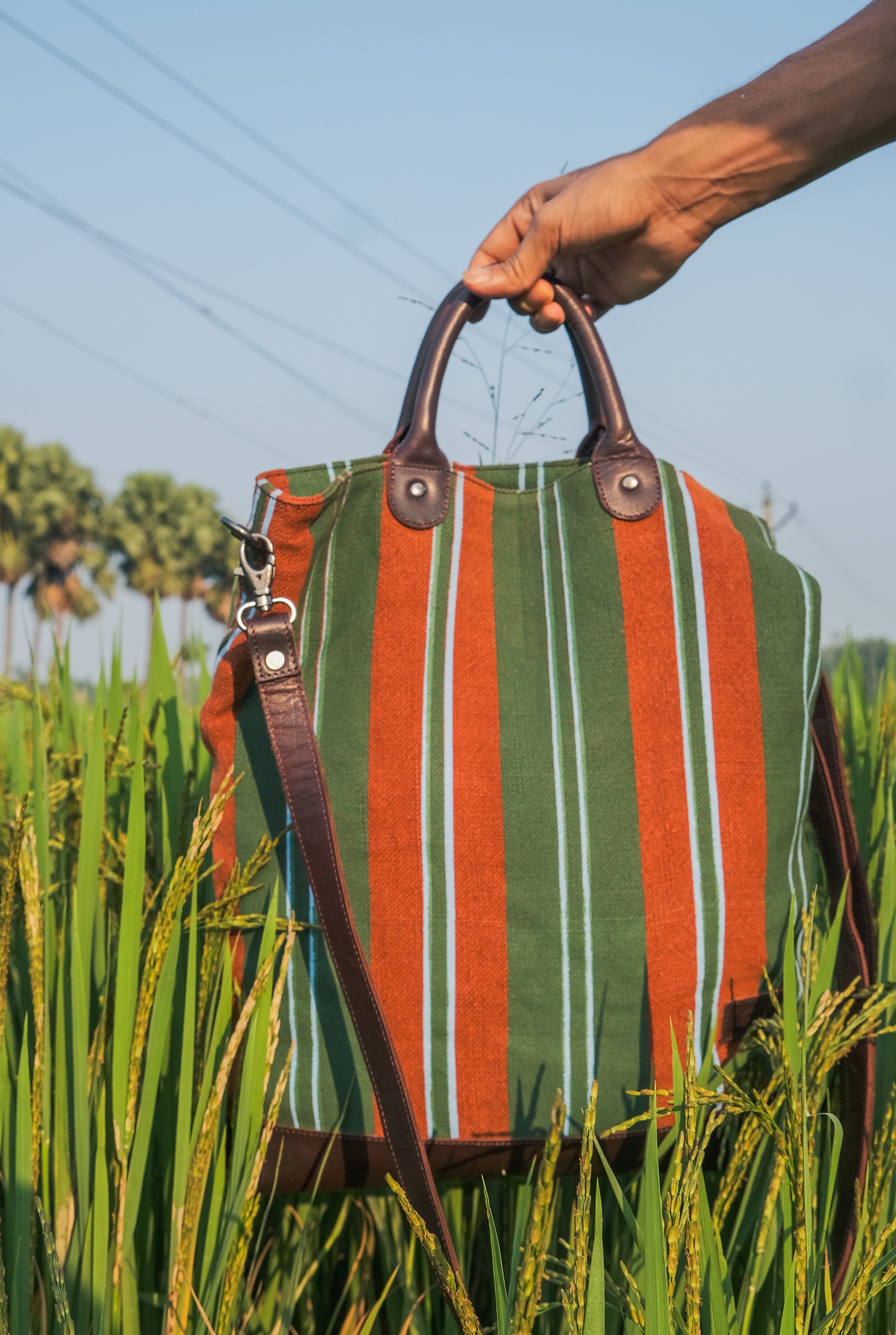 Kalaa Striped Forager | Handstitched Striped Jute Tote Bag | Indian Artisan