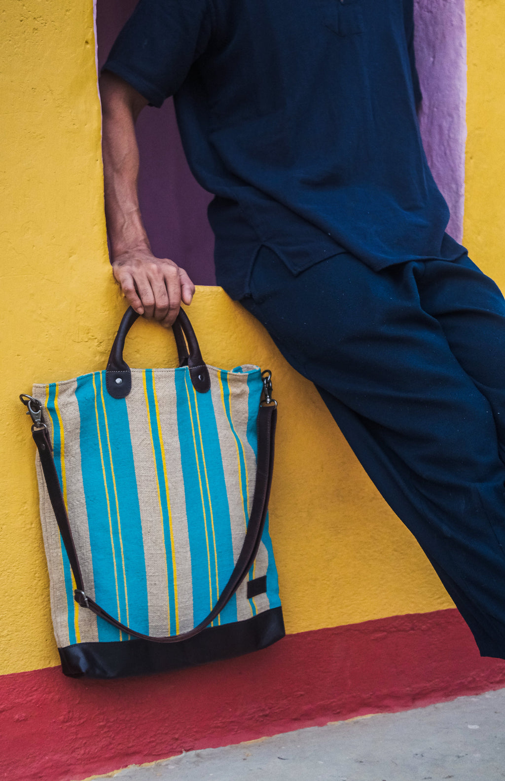 Kalaa Striped Forager | Handstitched Striped Jute Tote Bag | Indian Artisan