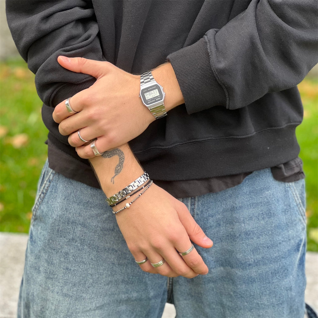 Ferskvannsperle Armbånd for Gutter - Grå og Sort