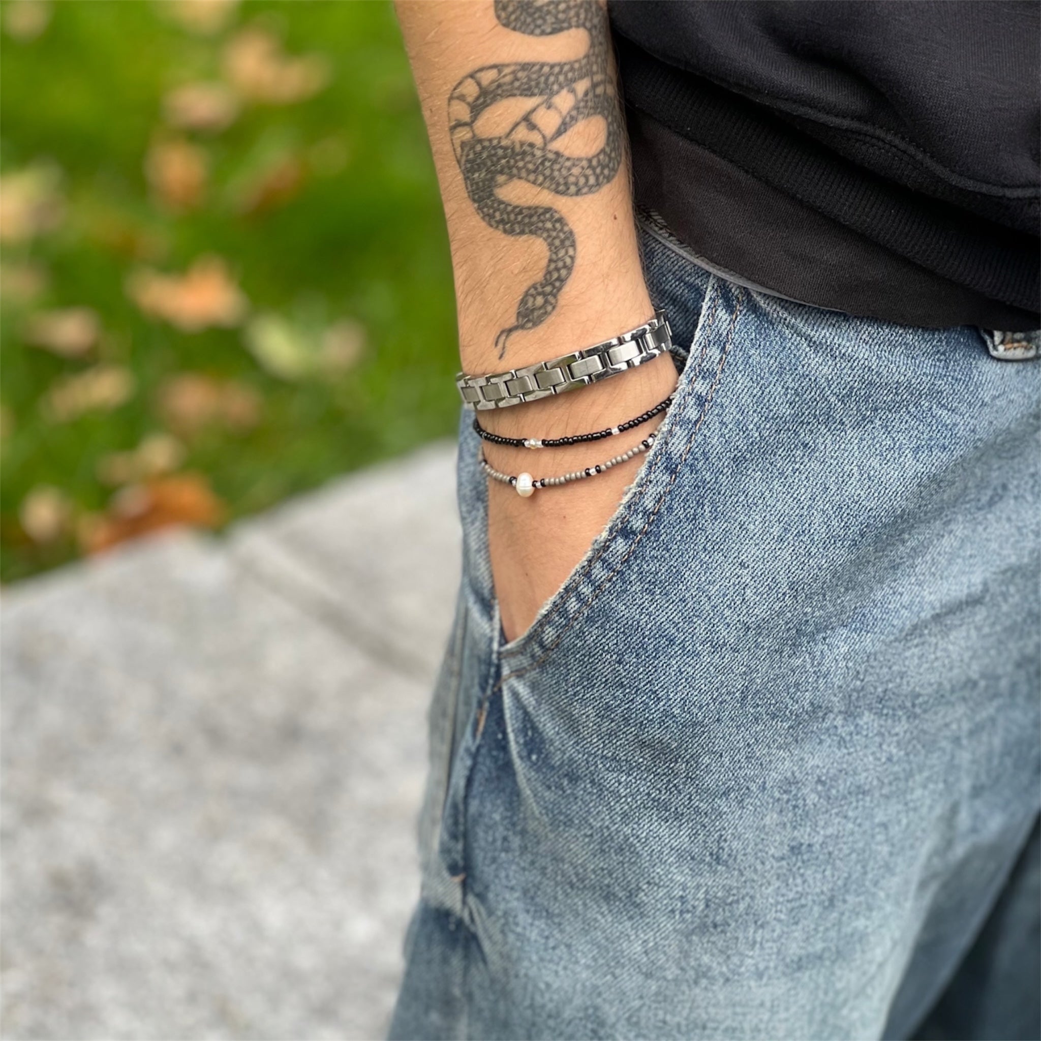 Ferskvannsperle Armbånd for Gutter - Grå og Sort