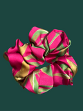 Fuchsia & Green Satin Scrunchie