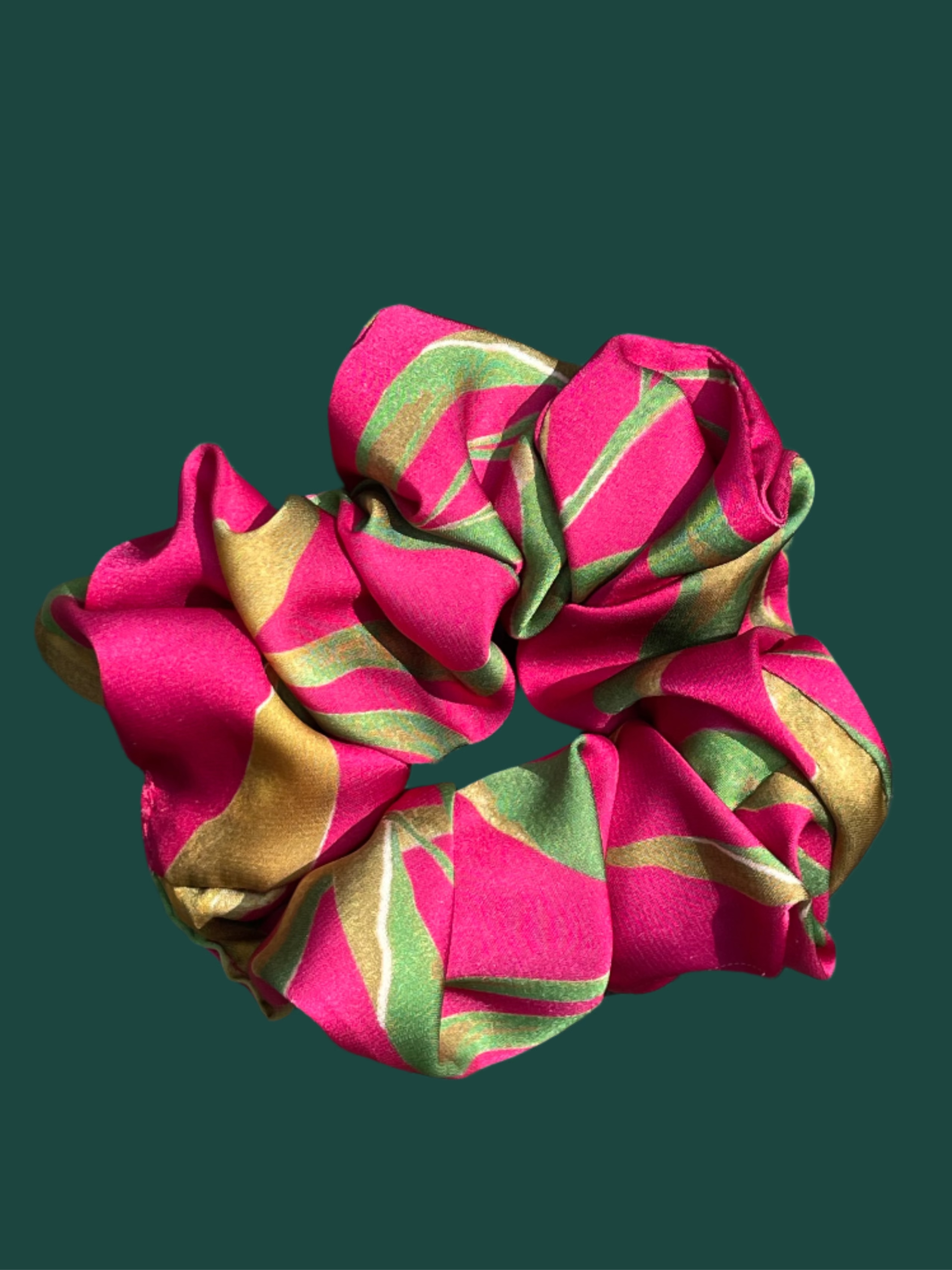 Fuchsia & Green Satin Scrunchie