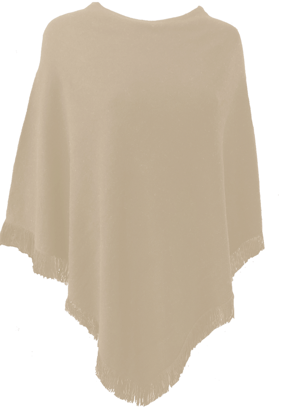 Cashmere poncho with short edge fringe beige