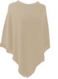 Cashmere poncho with short edge fringe beige