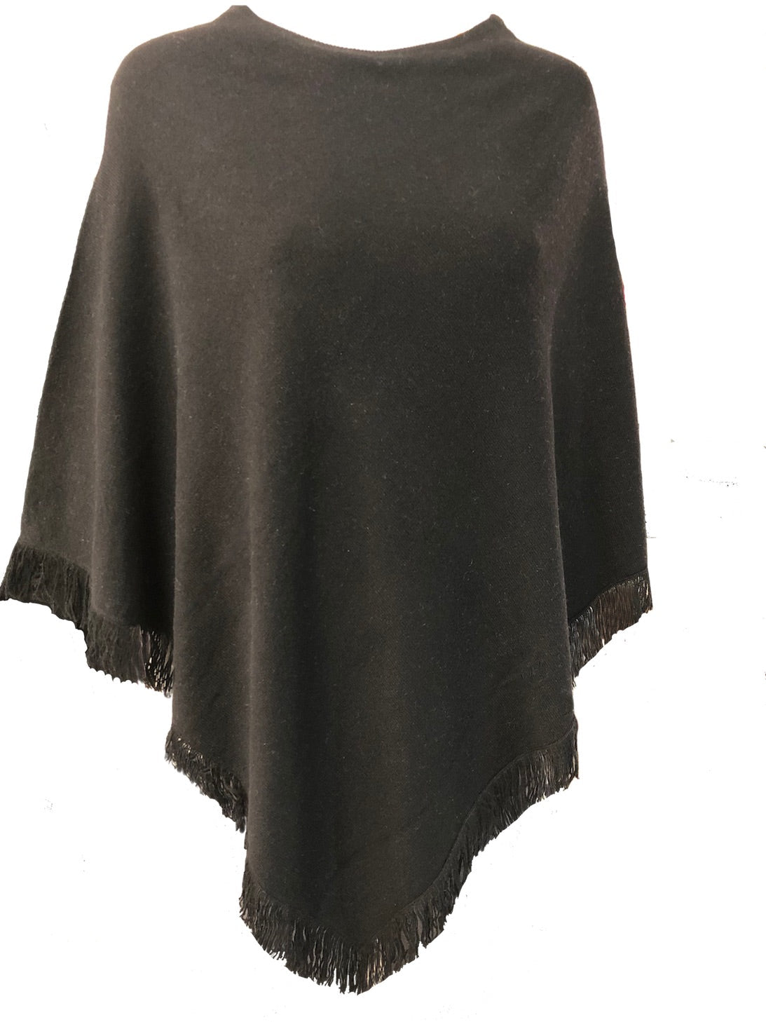Cashmere poncho with short edge fringe camel