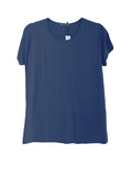 Cashmere Silk crew short sleeve t shirt sweater navy