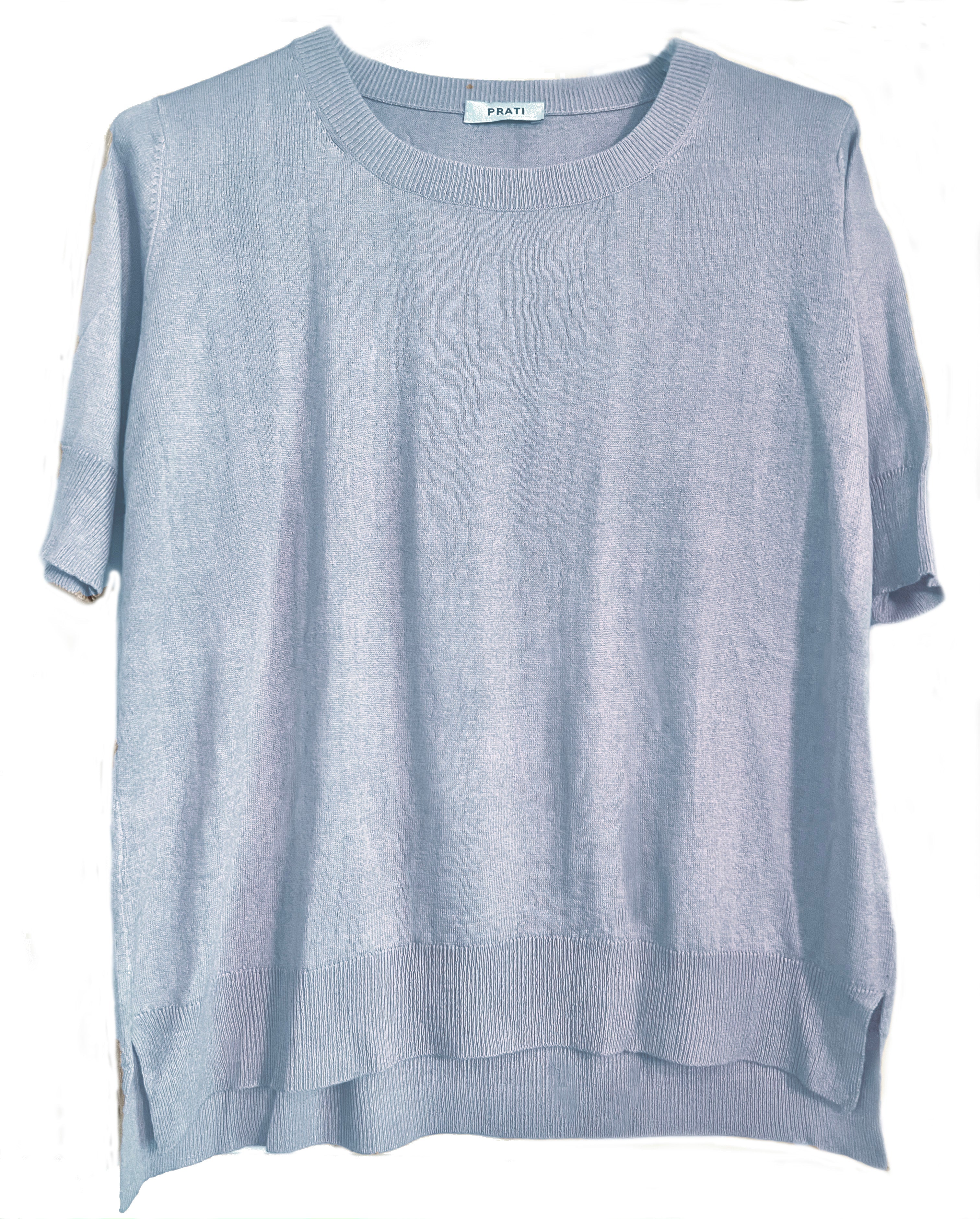 Cashmere silk crew short sleeve sweater coral