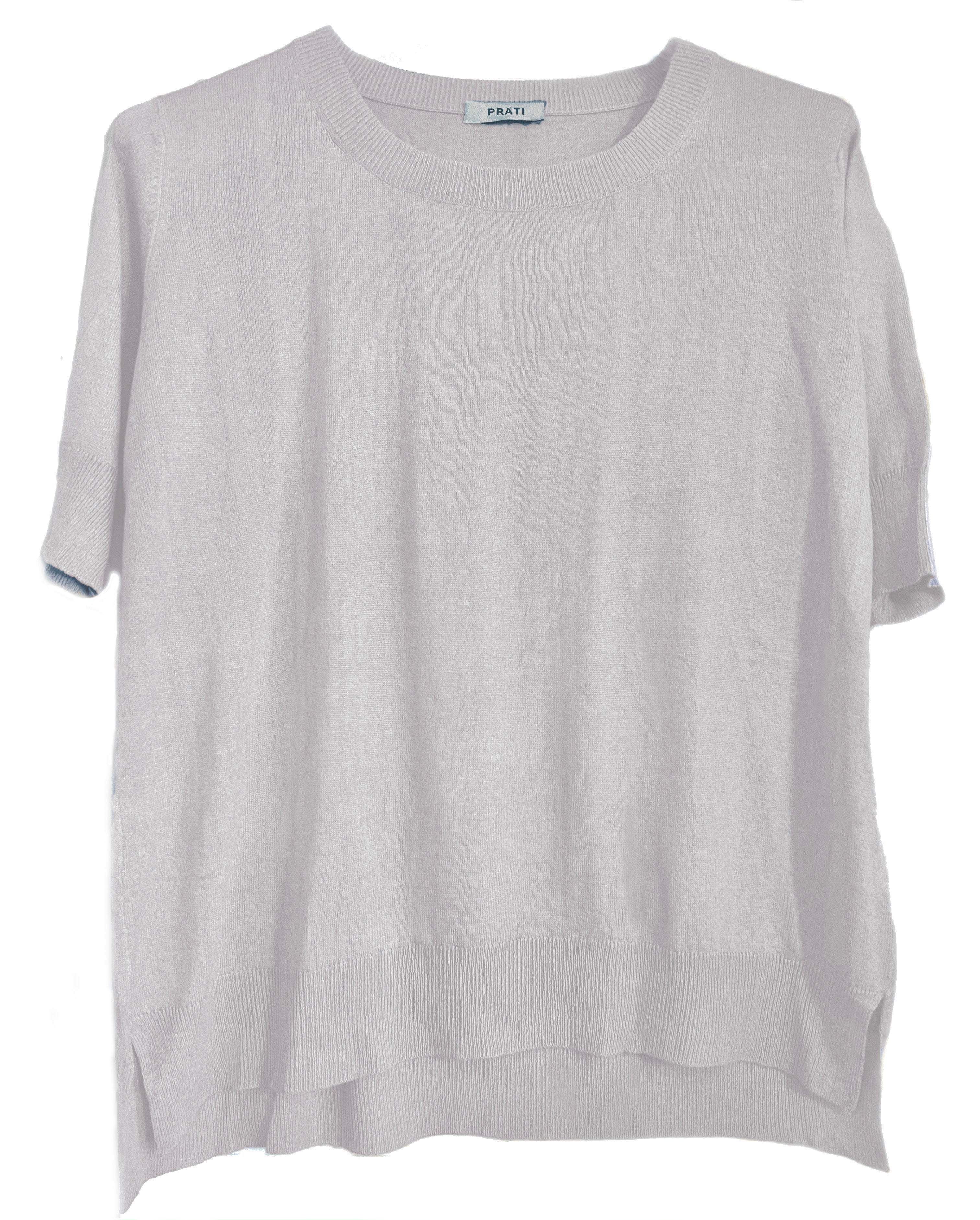 Cashmere silk crew short sleeve sweater coral