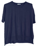 Cashmere silk crew short sleeve sweater navy