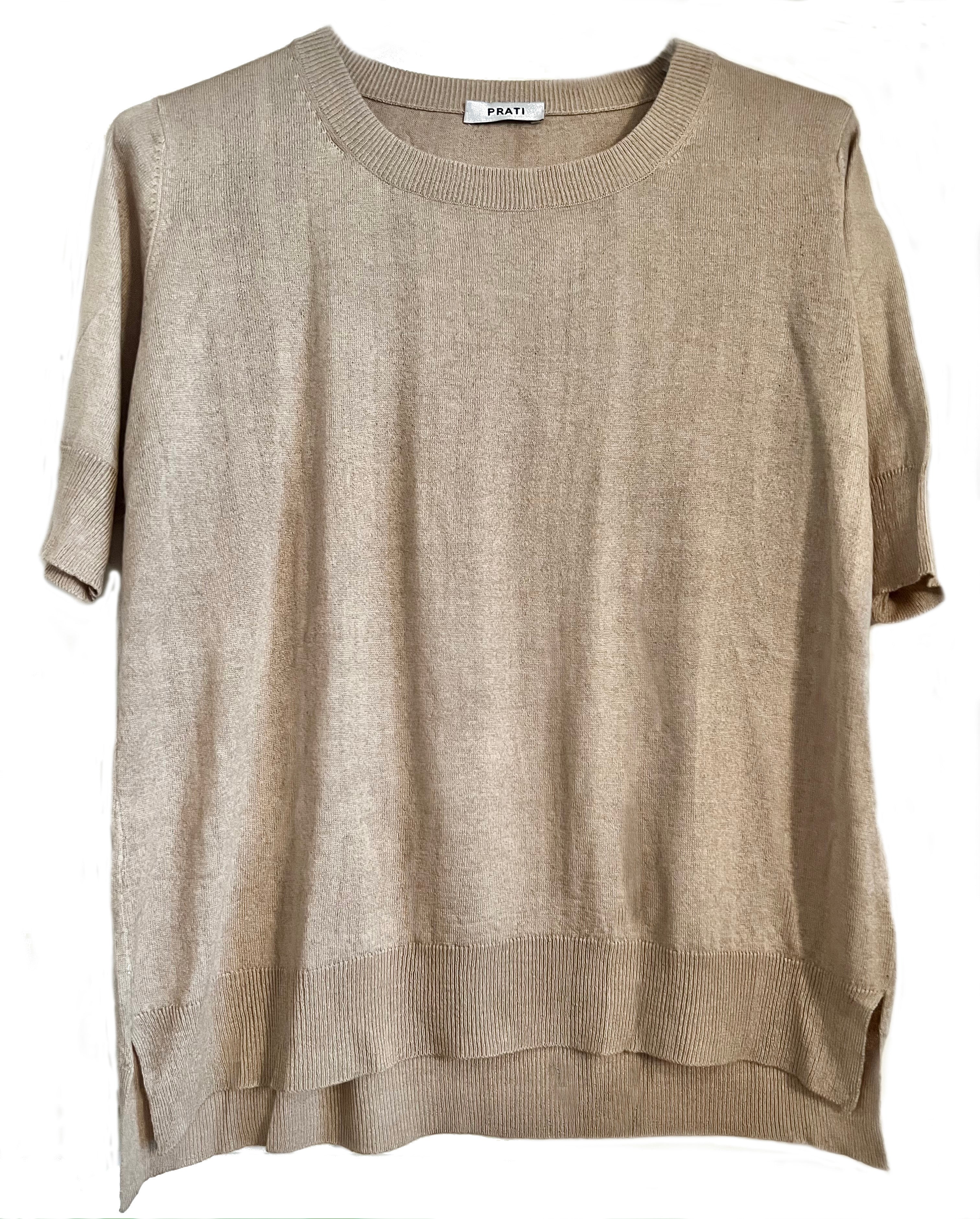 Cashmere Silk crew short sleeve sweater camel