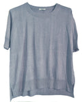 Cashmere silk crew short sleeve sweater blue grey