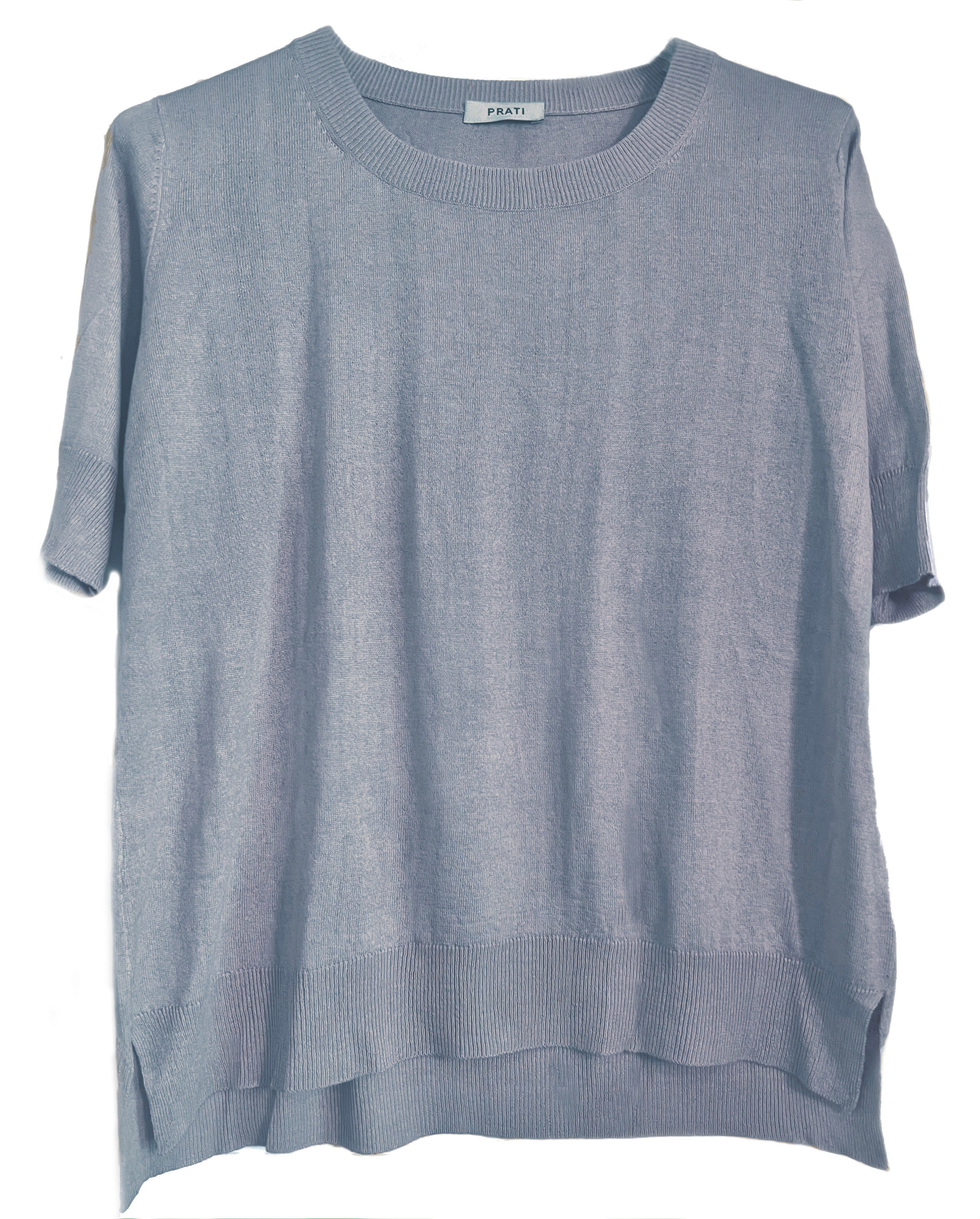 Cashmere silk crew short sleeve sweater blue grey