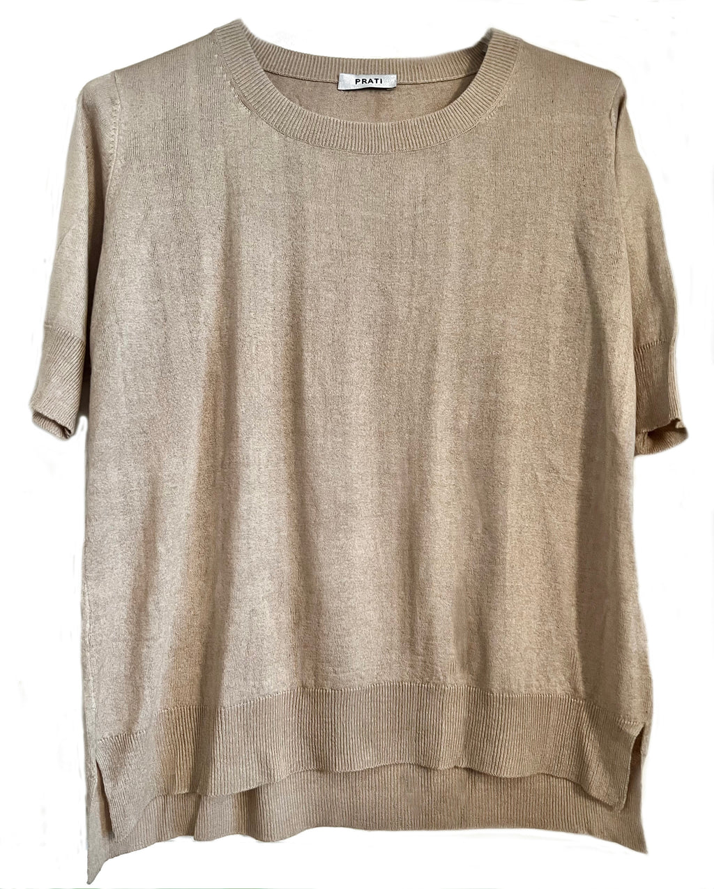 Cashmere silk crew short sleeve sweater eucalyptus