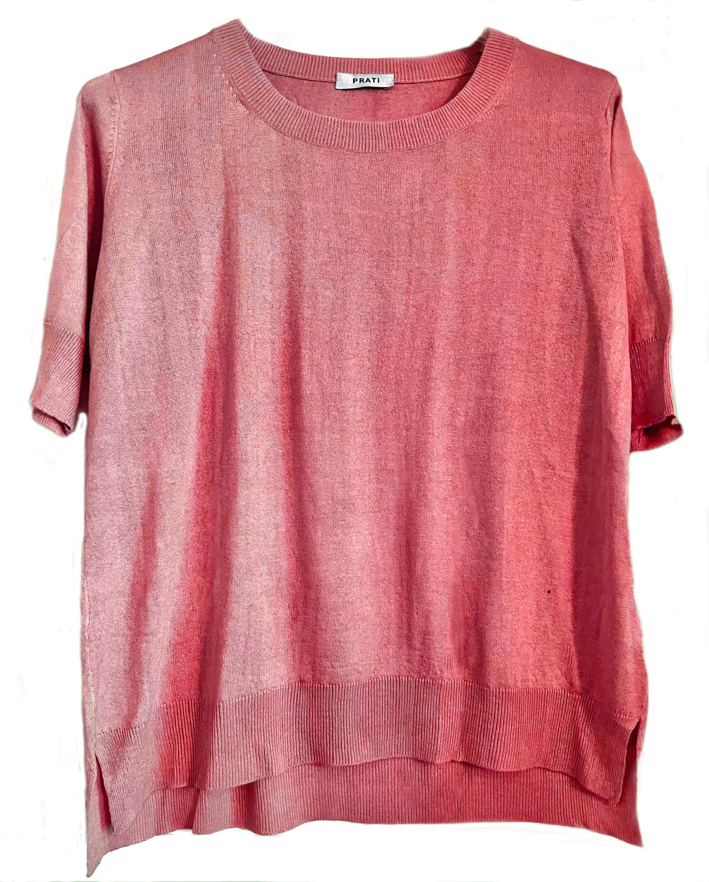Cashmere silk crew short sleeve sweater coral