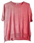 Cashmere silk crew short sleeve sweater coral
