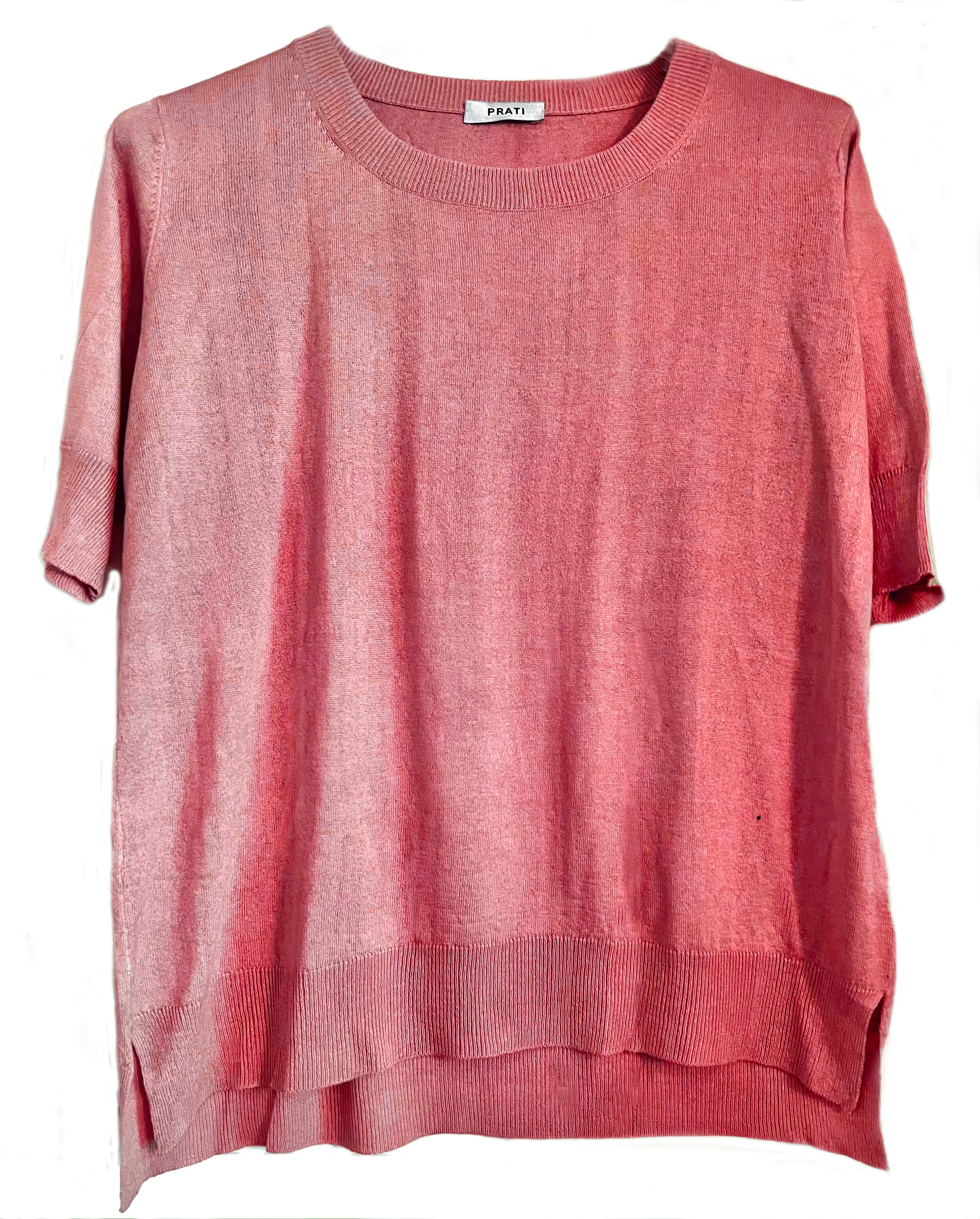 Cashmere silk crew short sleeve sweater coral
