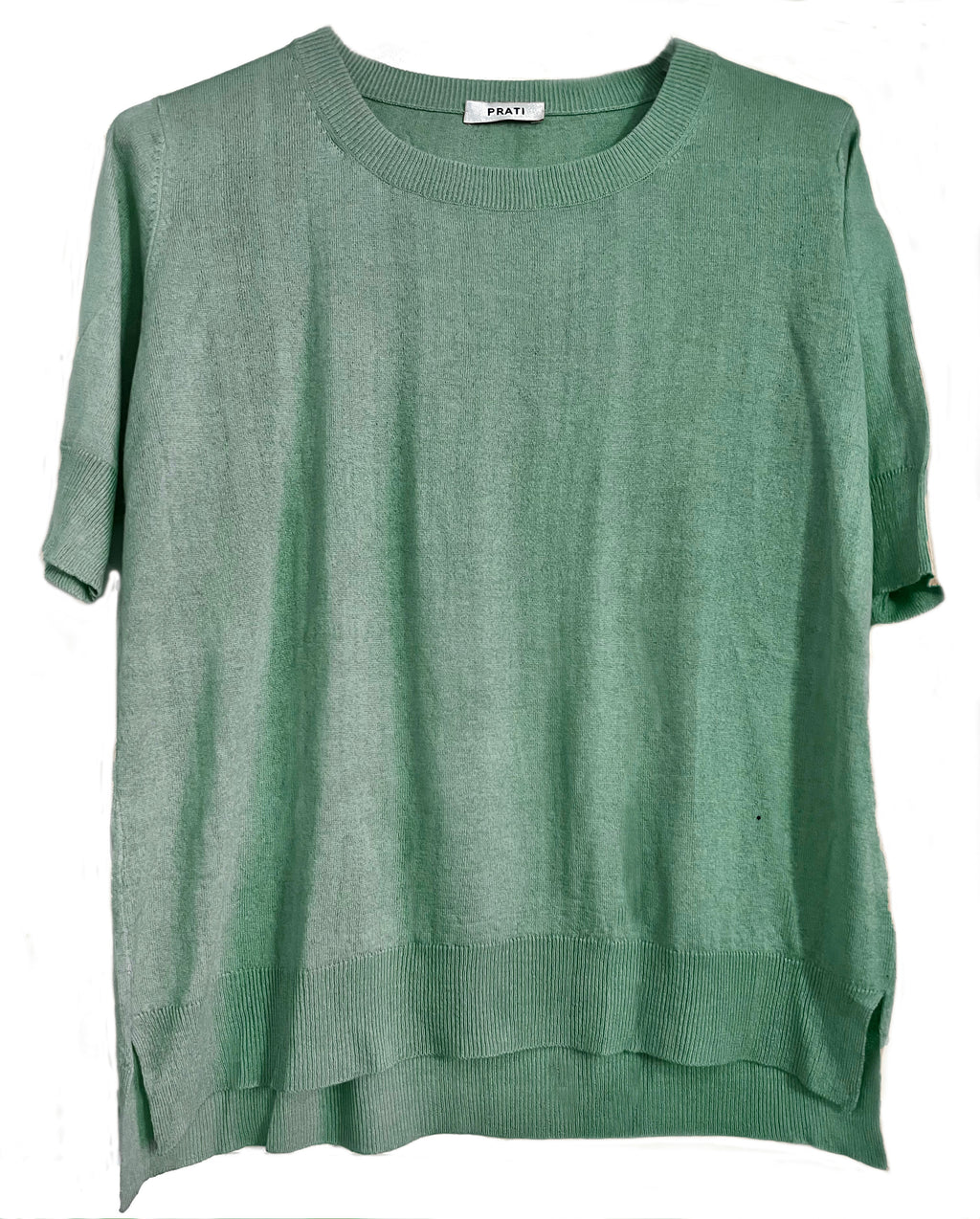 Cashmere silk crew short sleeve sweater eucalyptus