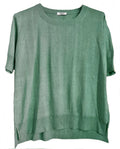 Cashmere silk crew short sleeve sweater eucalyptus