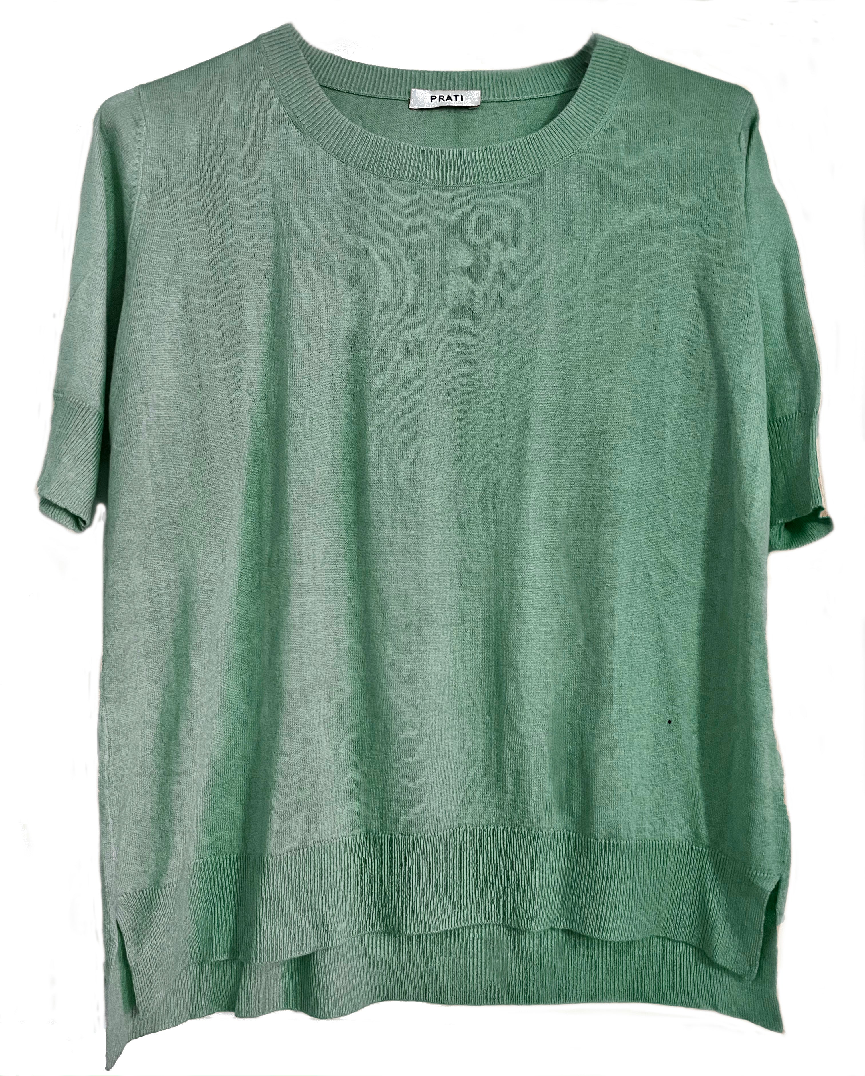 Cashmere silk crew short sleeve sweater eucalyptus