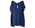 Resort cashmere Silk poncho cover up fringes navy