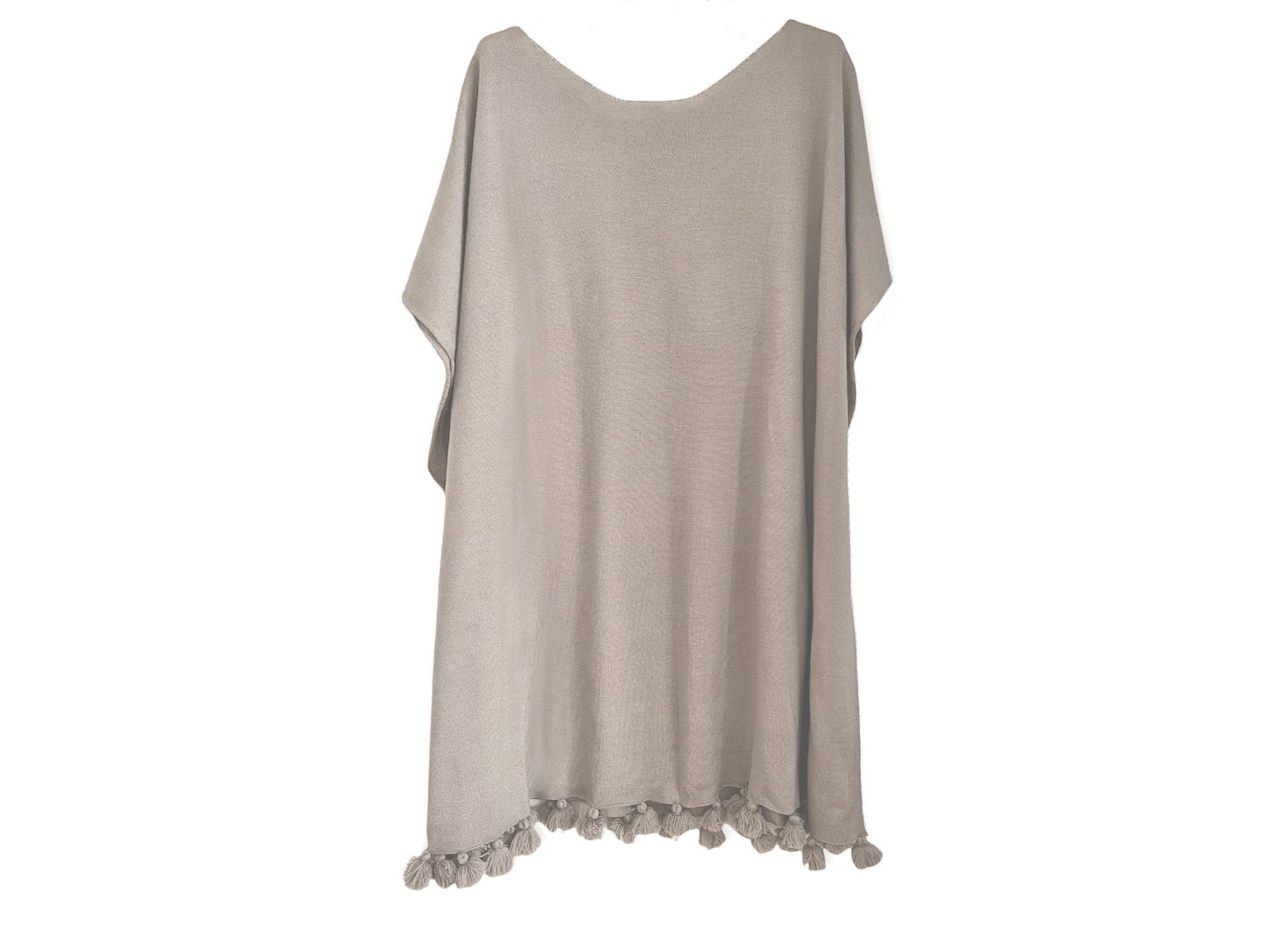 Resort cashmere Silk poncho cover up tassels navy