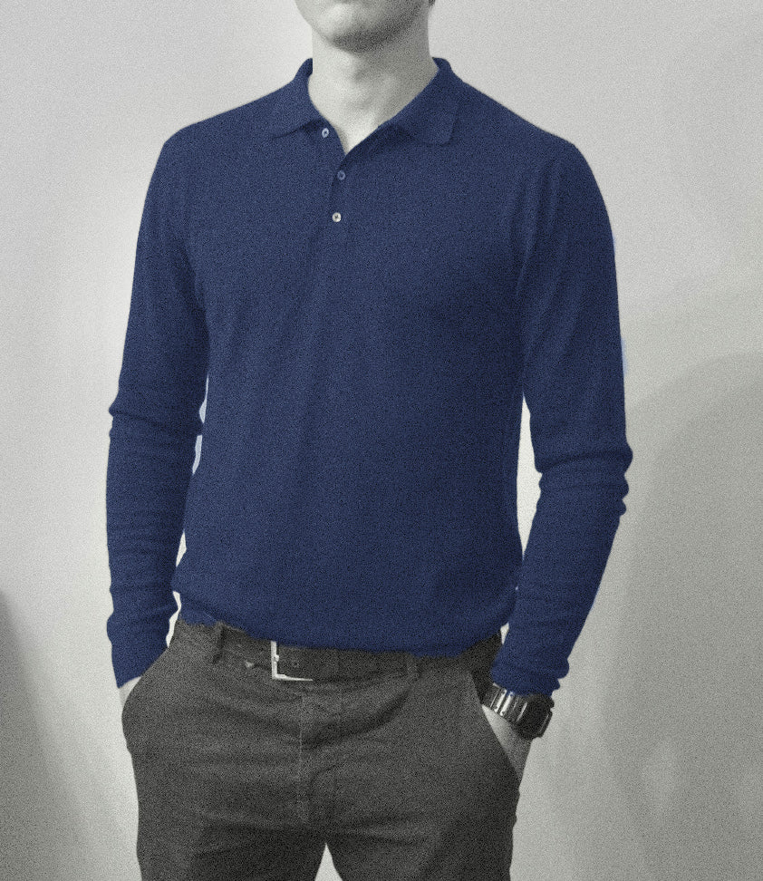 Men´s  cashmere silk button down jeans blue
