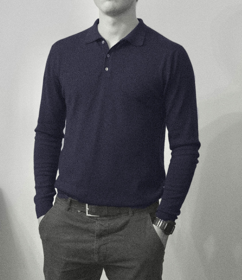 Men´s  cashmere silk button down sweater navy