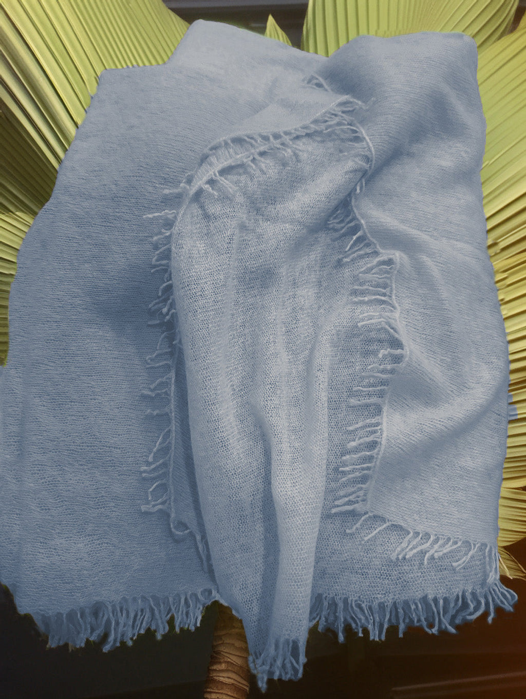 Cashmere scarf with fringes navy