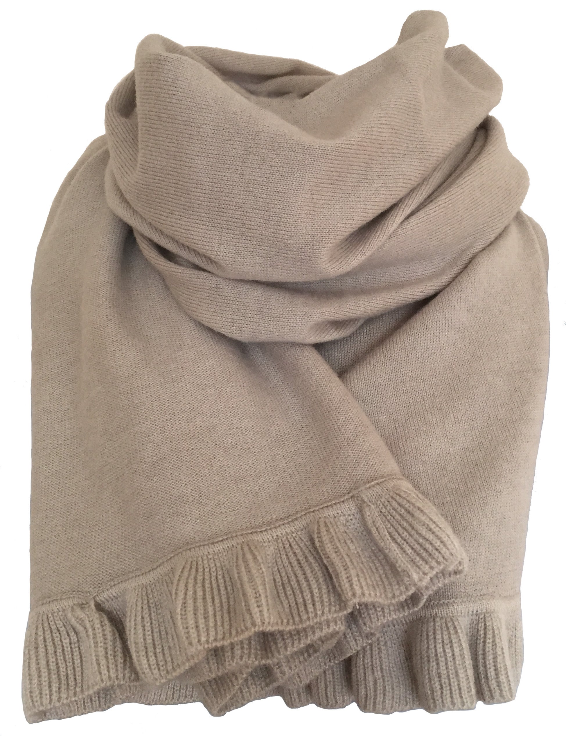 Cashmere scarf/shawl  with ruffled edge sand