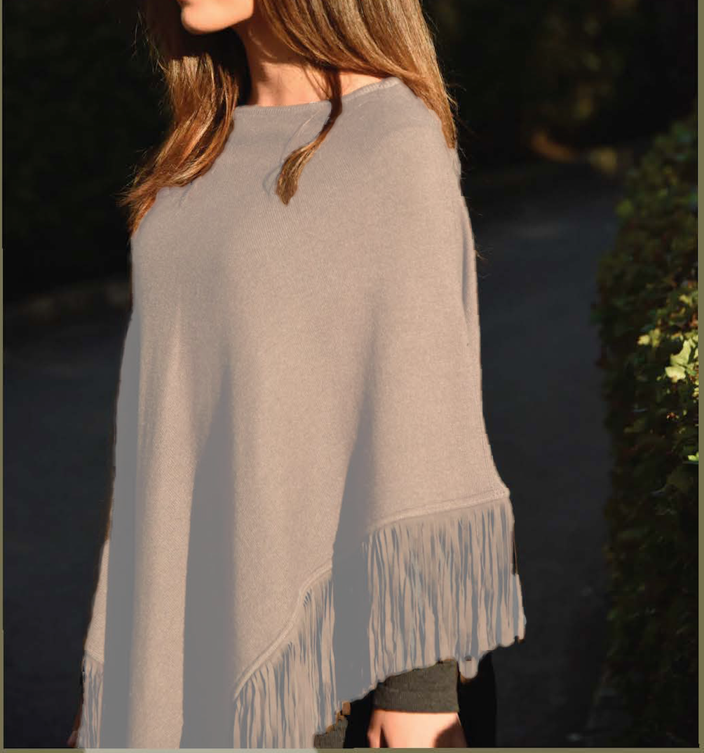 Cashmere poncho with fringe