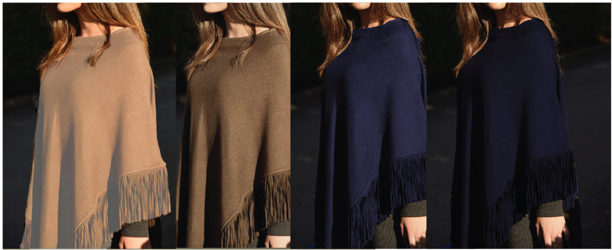 Cashmere poncho with fringe black