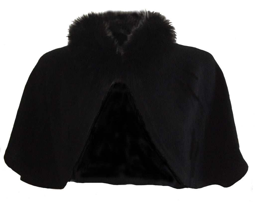 Cashmere cape with fur black