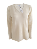 Cashmere silk V neck sweater t shirt silk white