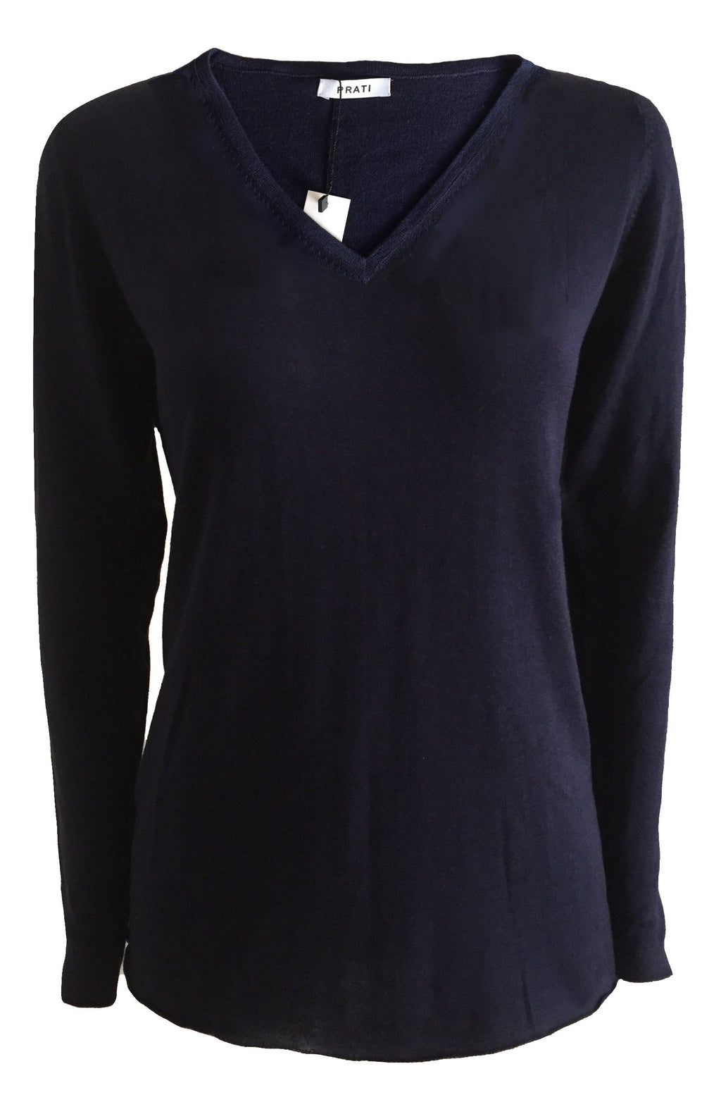 Cashmere silk V neck t shirt sweater navy
