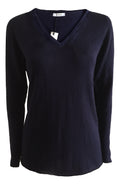 Cashmere silk V neck t shirt sweater navy