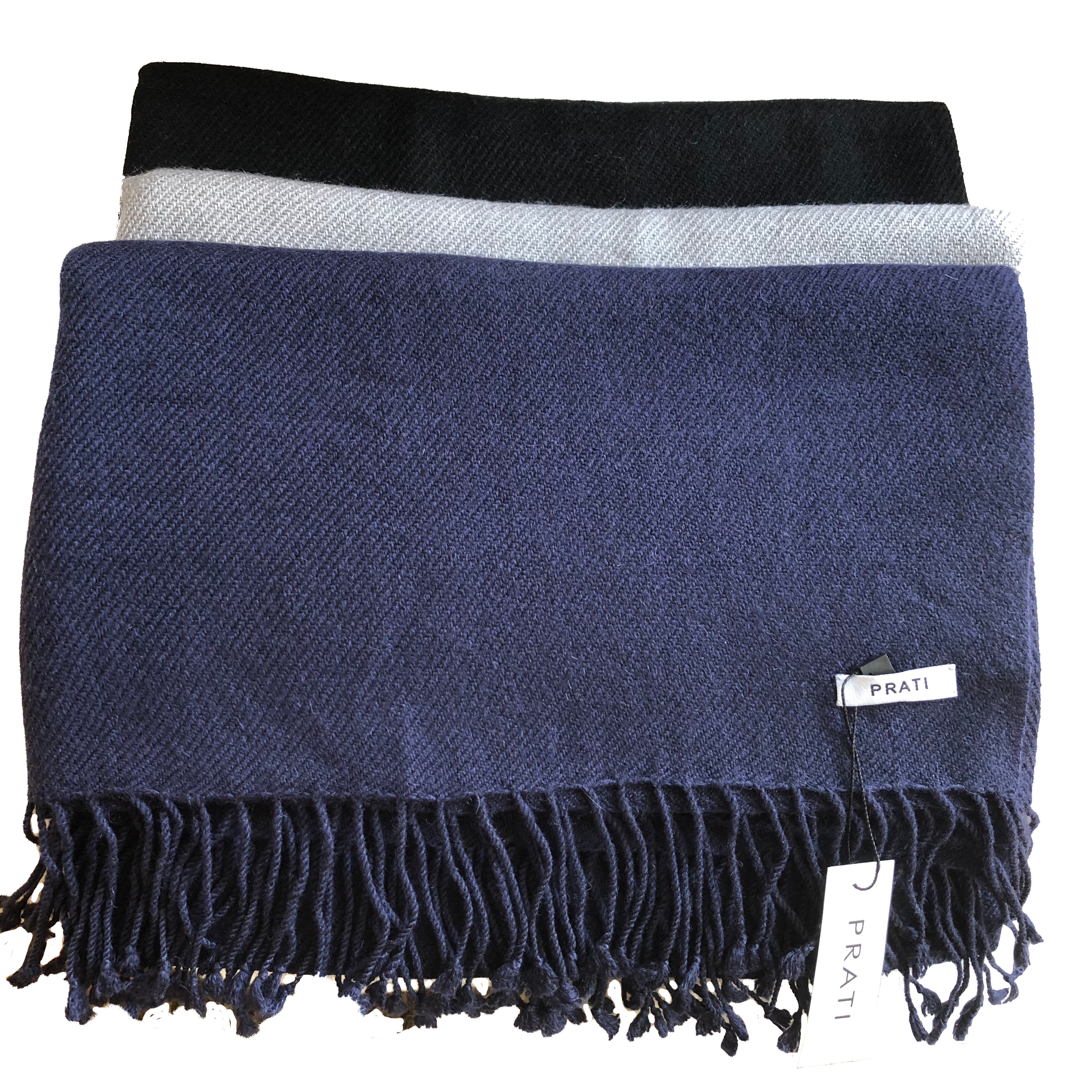 Cashmere scarf with fringes navy