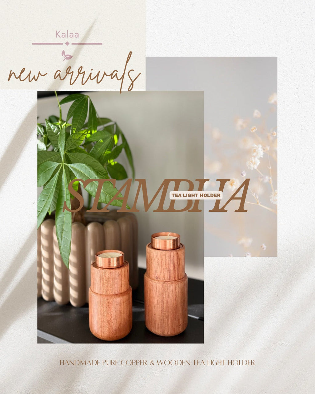 Stambha 2-in-1 Tealight & Candle Holder | Wood & Copper