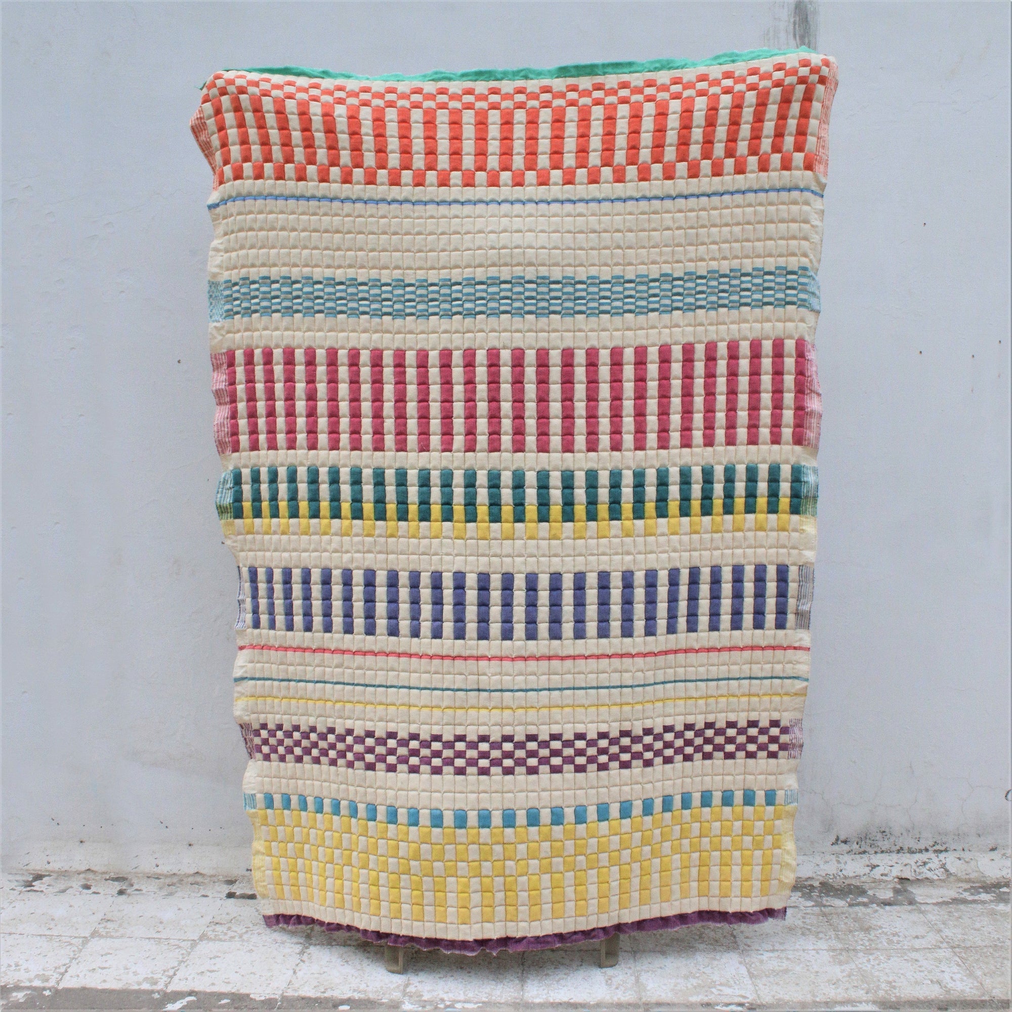 Sujni Quilt | Multicolor Square Block Pattern Throw