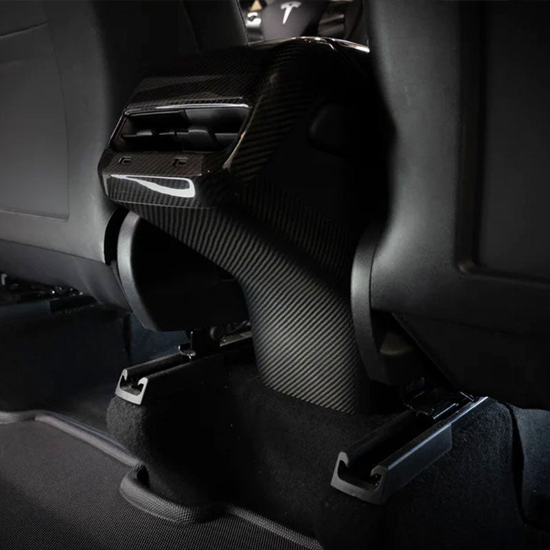 Ekte karbonfiber - Deksel til midtkonsoll bakside for Model 3 2020-2023/Model Y 2021-2024