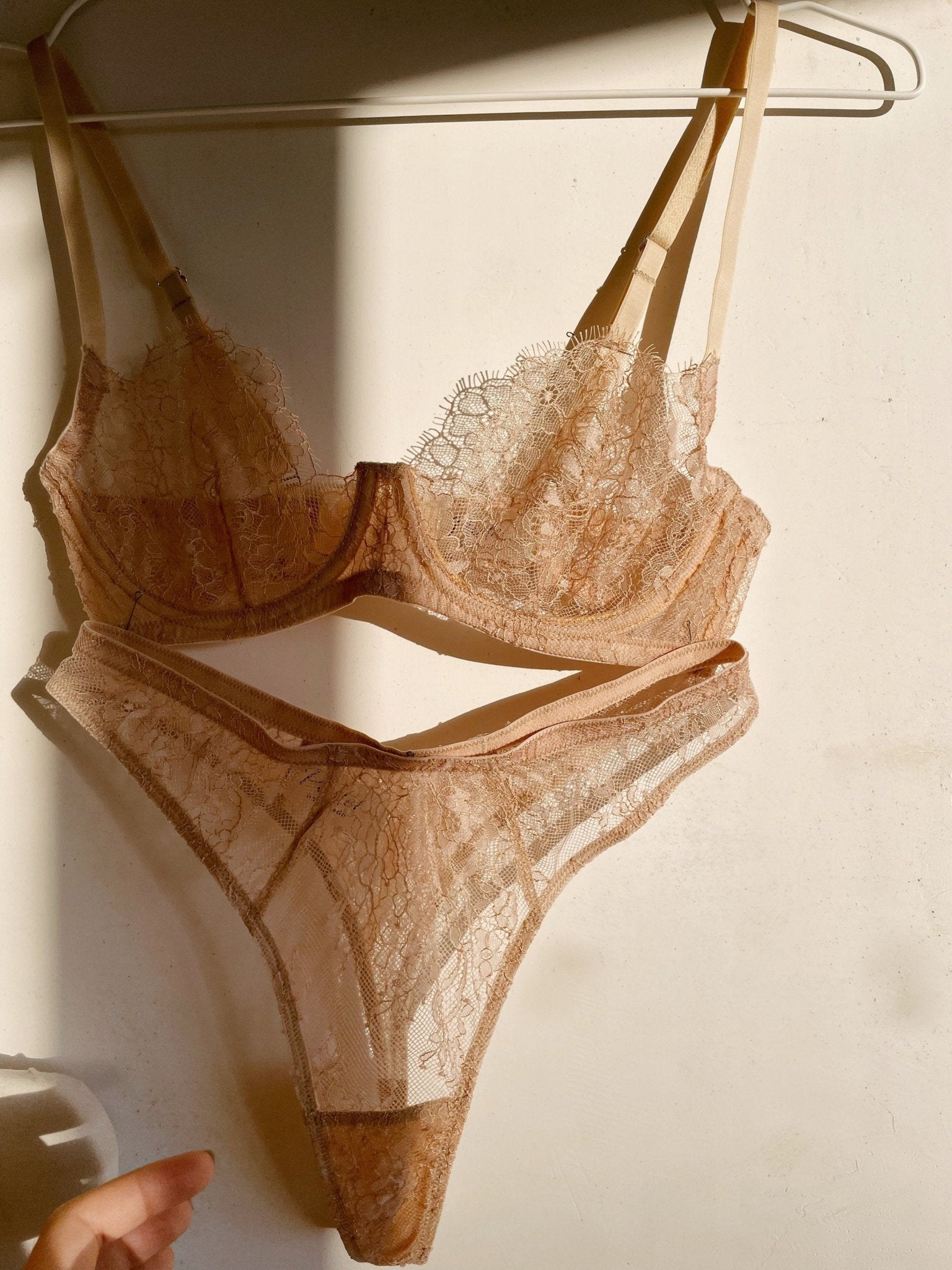 Classic Beige Lace Bra and Thong