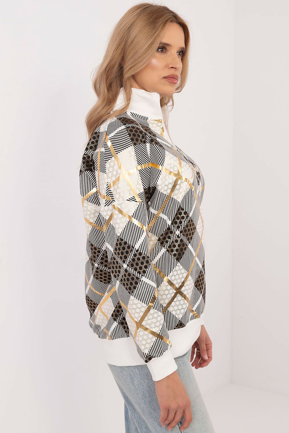 Rutete Casual Sweatshirt med Glidelåskrage - FP